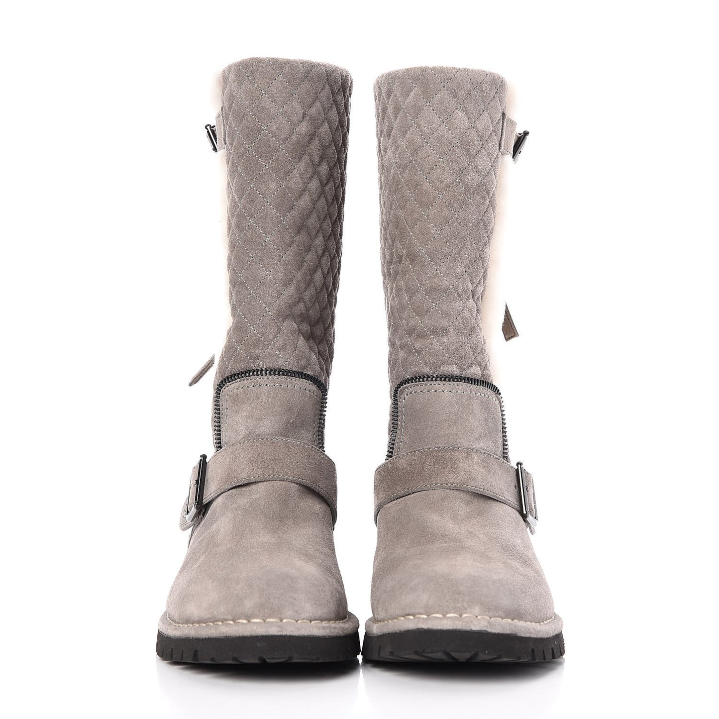 Shearling Suede Calfskin Quilted High Boots 39.5 Grey