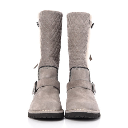 Chanel Shearling Suede Calfskin Quilted High Boots 39.5 Grey 8 of 8