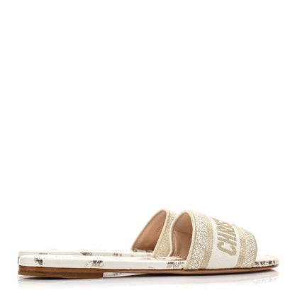 Christian Dior Canvas Lurex Jardin d'Hiver Embroidered Dway Flat Slide Sandals 39 White Palladium 4 of 8