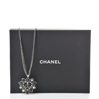 Chanel Crystal Pearl Bead CC Heart Pendant Chain Necklace Silver 6 of 6