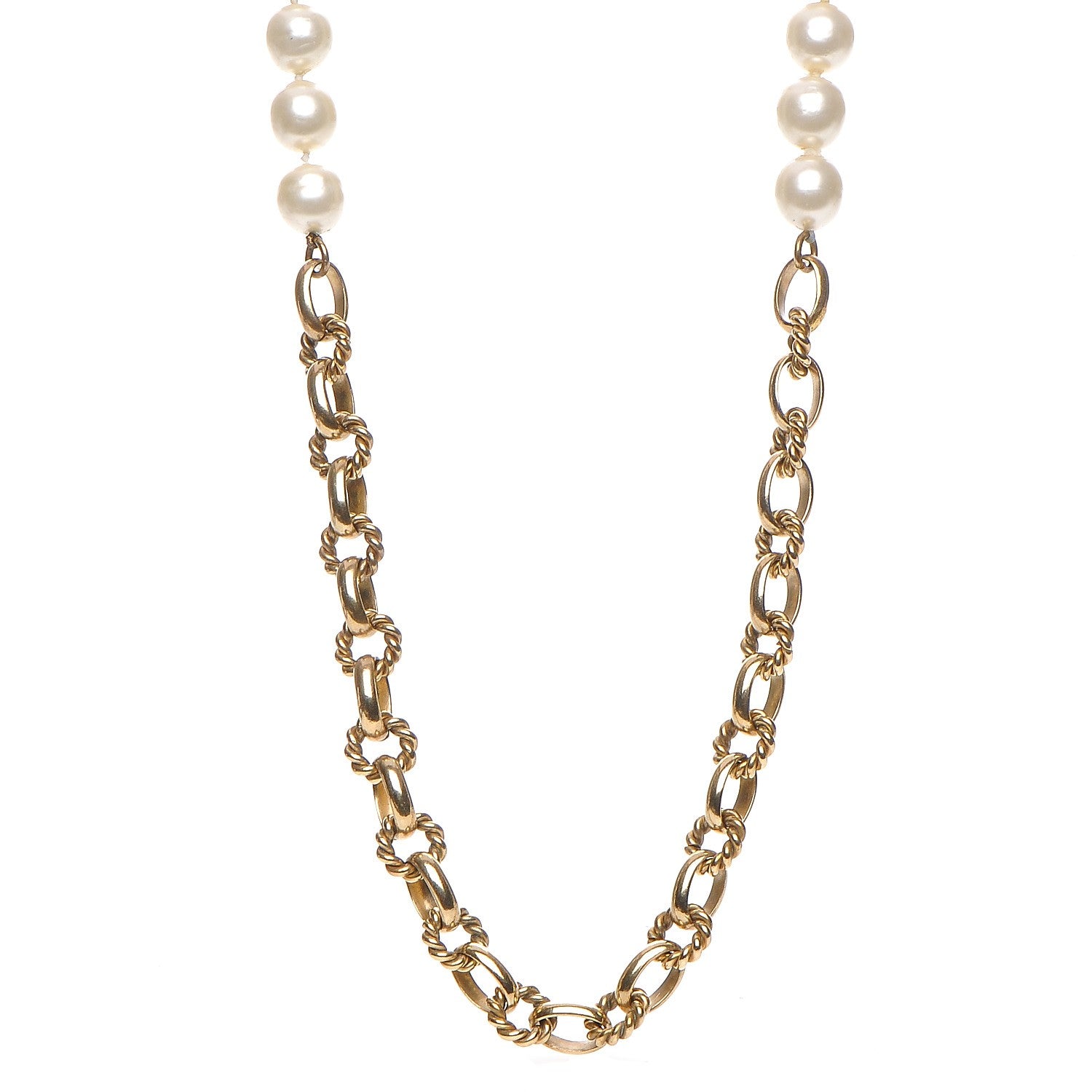 Chanel Pearl Chain Long Necklace Gold 1 of 8