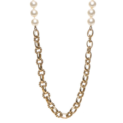 Chanel Pearl Chain Long Necklace Gold 1 of 8