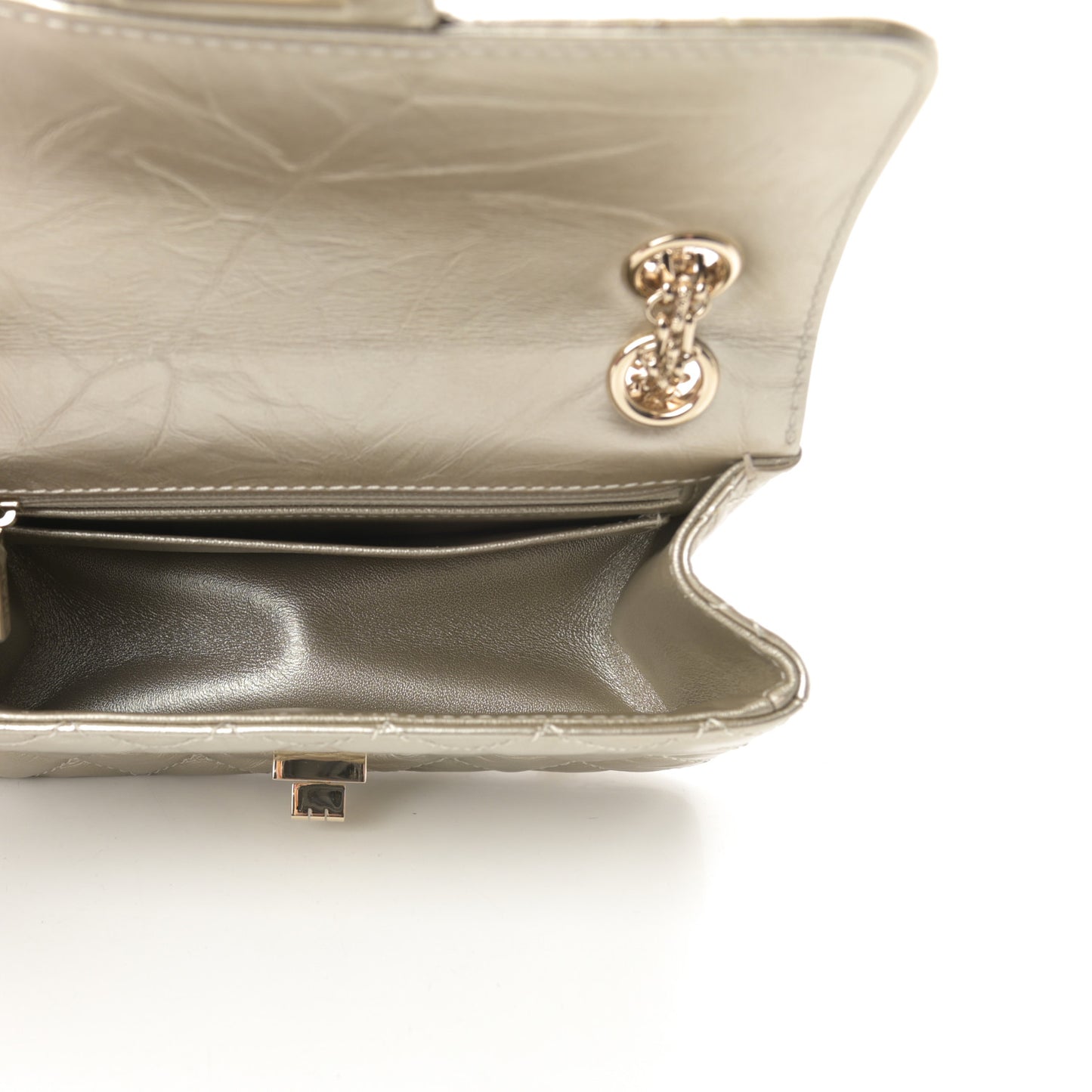 Metallic Aged Calfskin Quilted 2.55 Reissue Mini Flap Light Gold