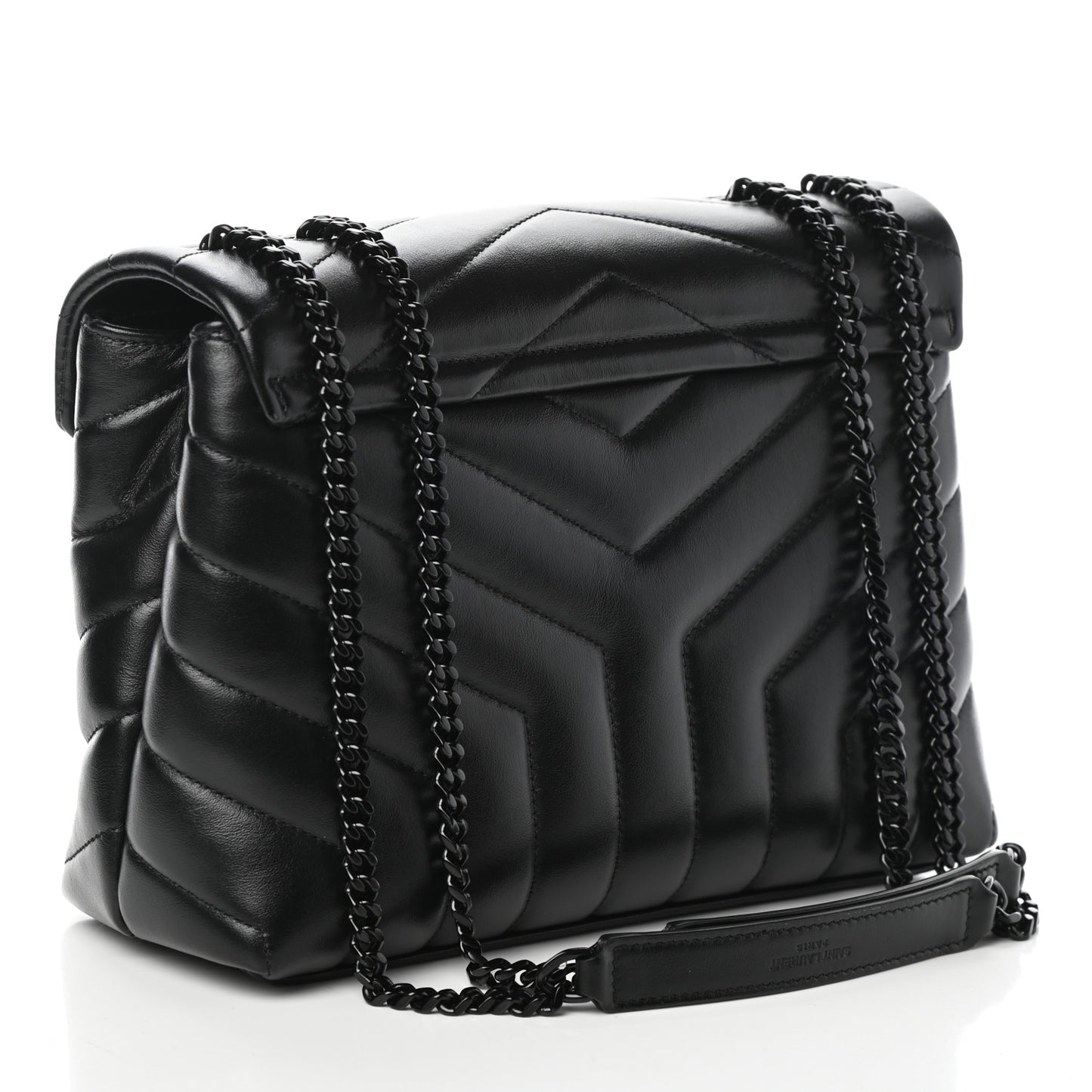 Calfskin Y Quilted Monogram Small Loulou Chain Satchel Black