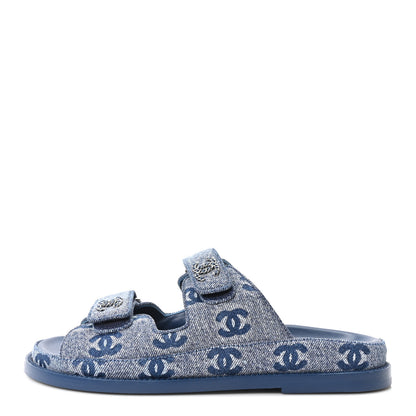 Chanel Denim CC Velcro Dad Chain CC Slide Sandals 36.5 Blue 1 of 10