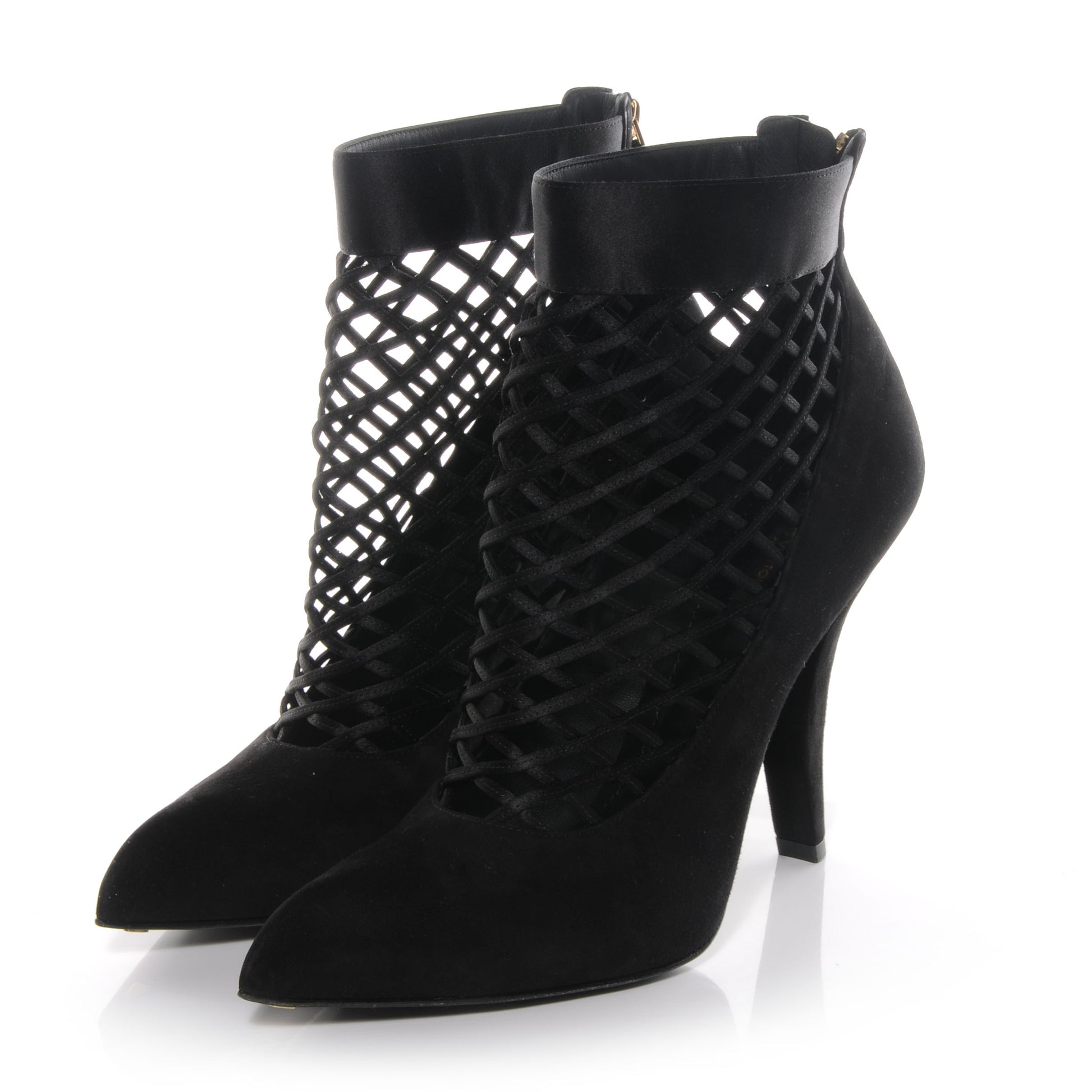 Louis Vuitton Suede Satin Cutout Ankle Boots 41 Black 3 of 6