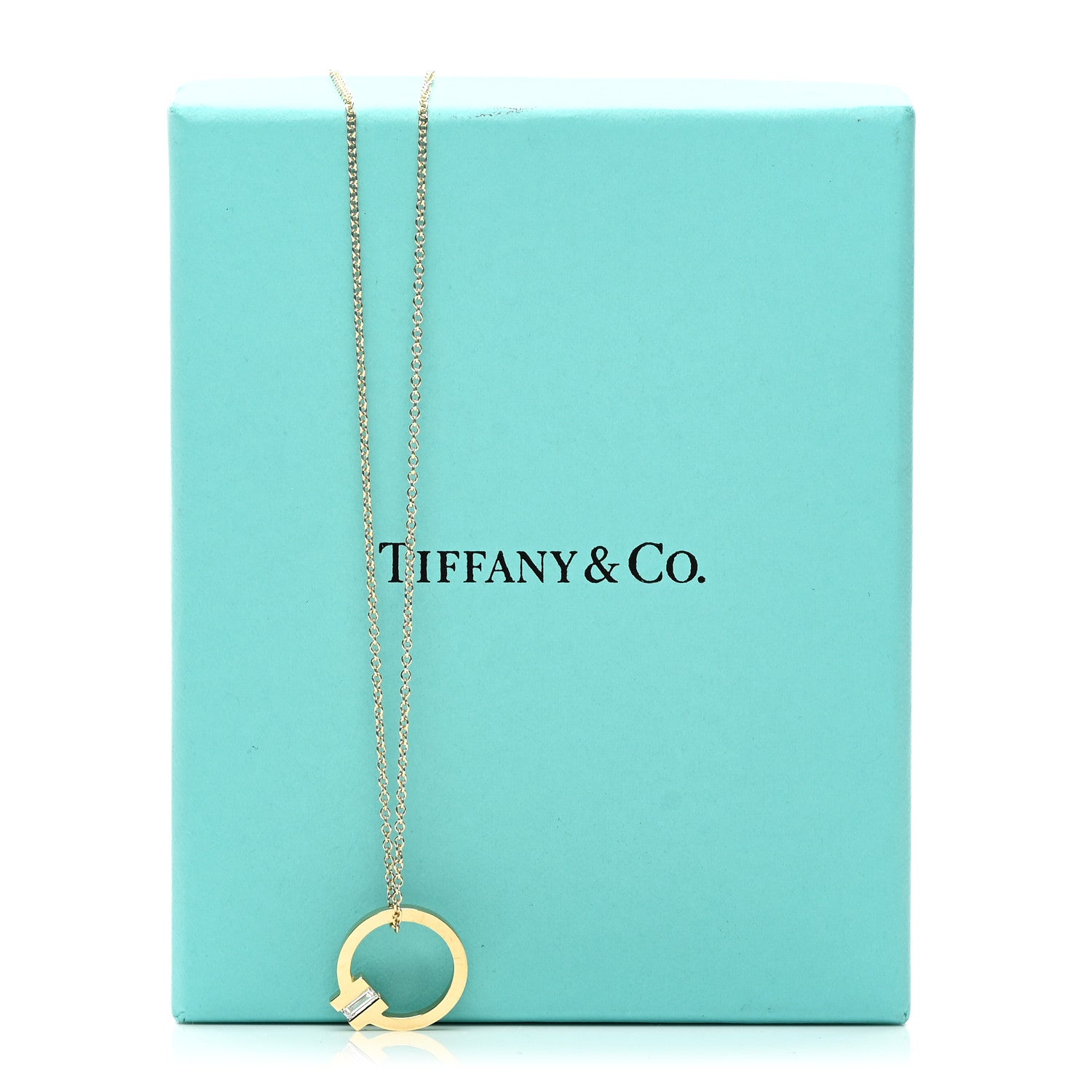 Tiffany 18K Yellow Gold Diamond T Baguette Pendant Necklace 6 of 6