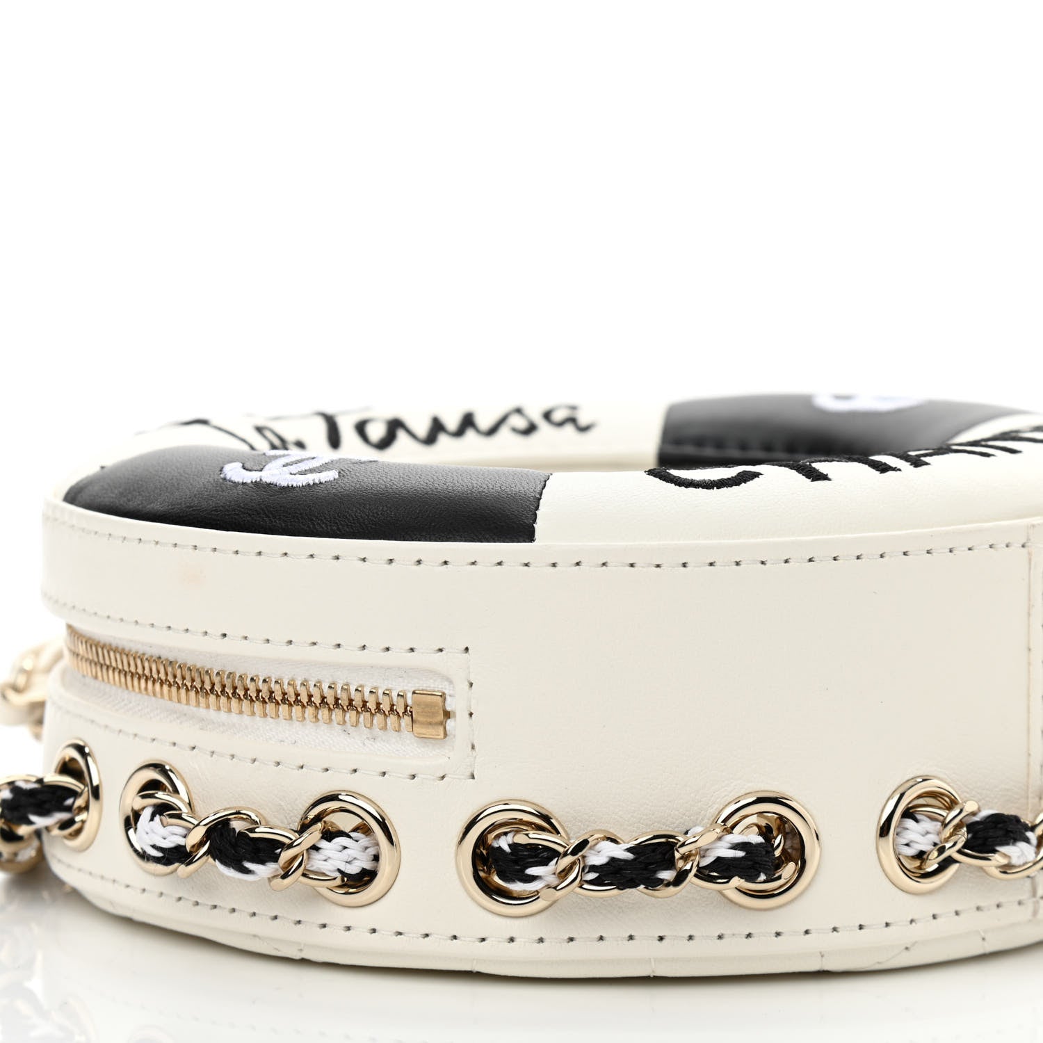 Chanel Lambskin Coco Lifesaver Round Bag Black White 4 of 10