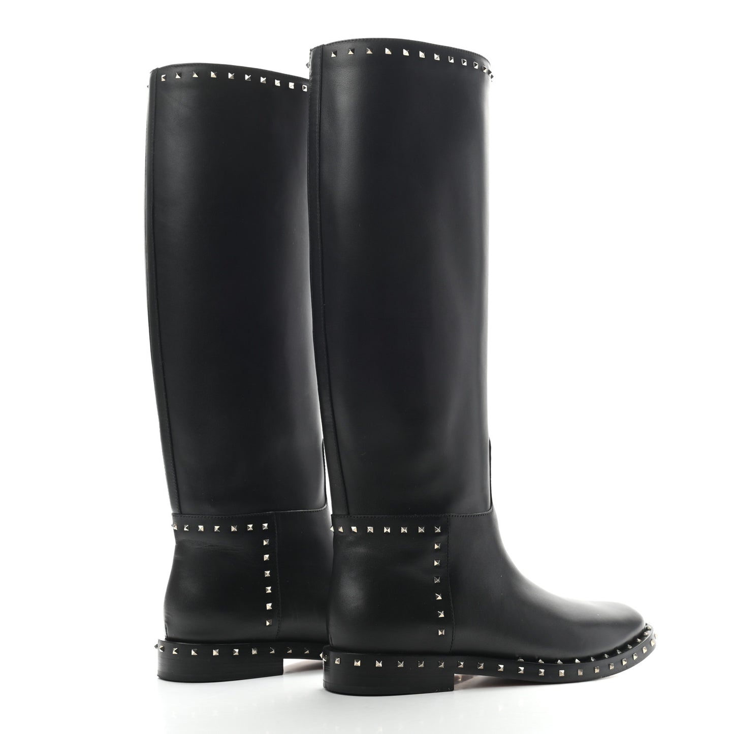 Calfskin Soul Rockstud Knee High Flat Boots 38.5 Black