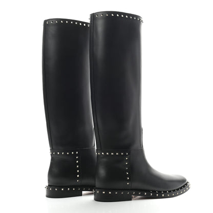 Valentino Garavani Calfskin Soul Rockstud Knee High Flat Boots 38.5 Black 4 of 6