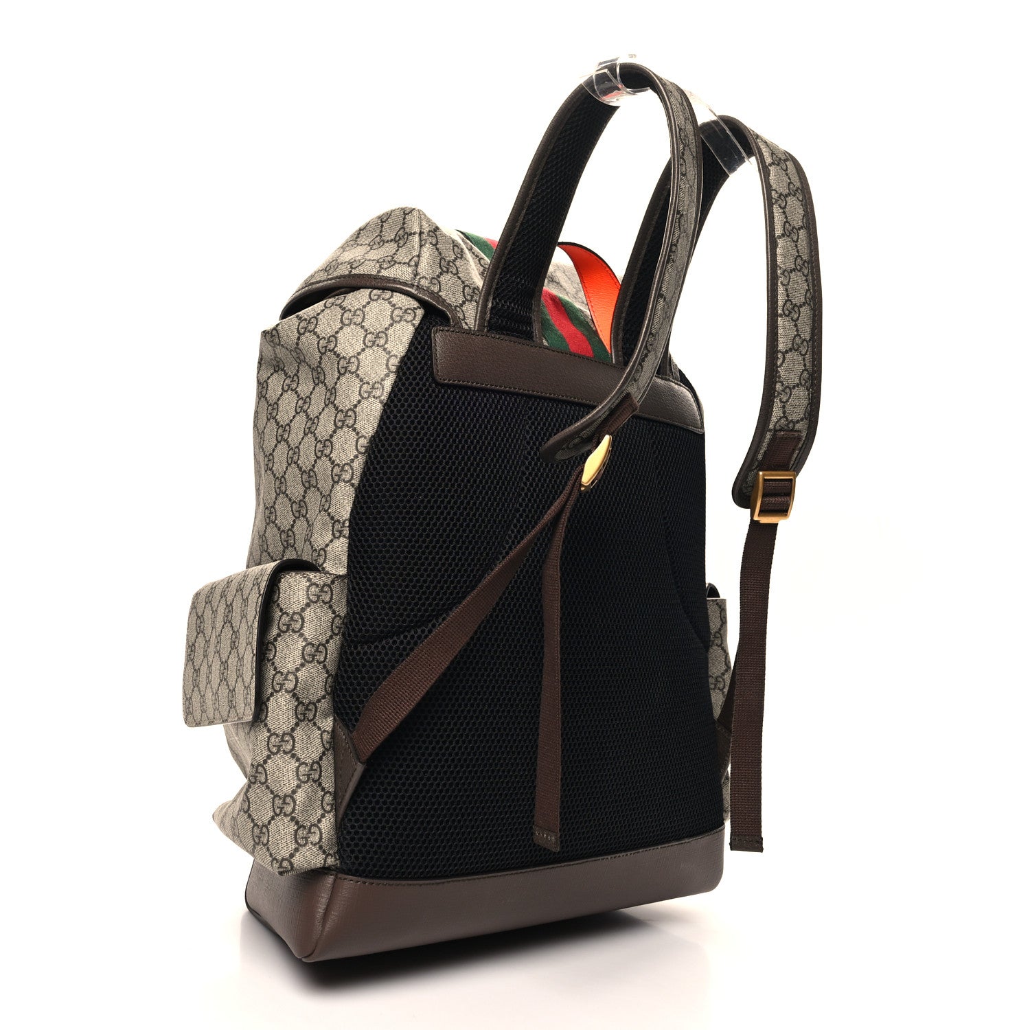 Gucci GG Supreme Monogram Medium Ophidia Double Buckle Backpack Beige Ebony Neon Orange 3 of 10