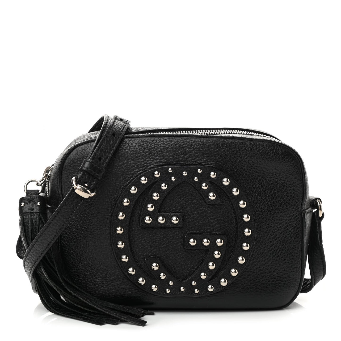 Pebbled Calfskin Studded Small Soho Disco Bag Black