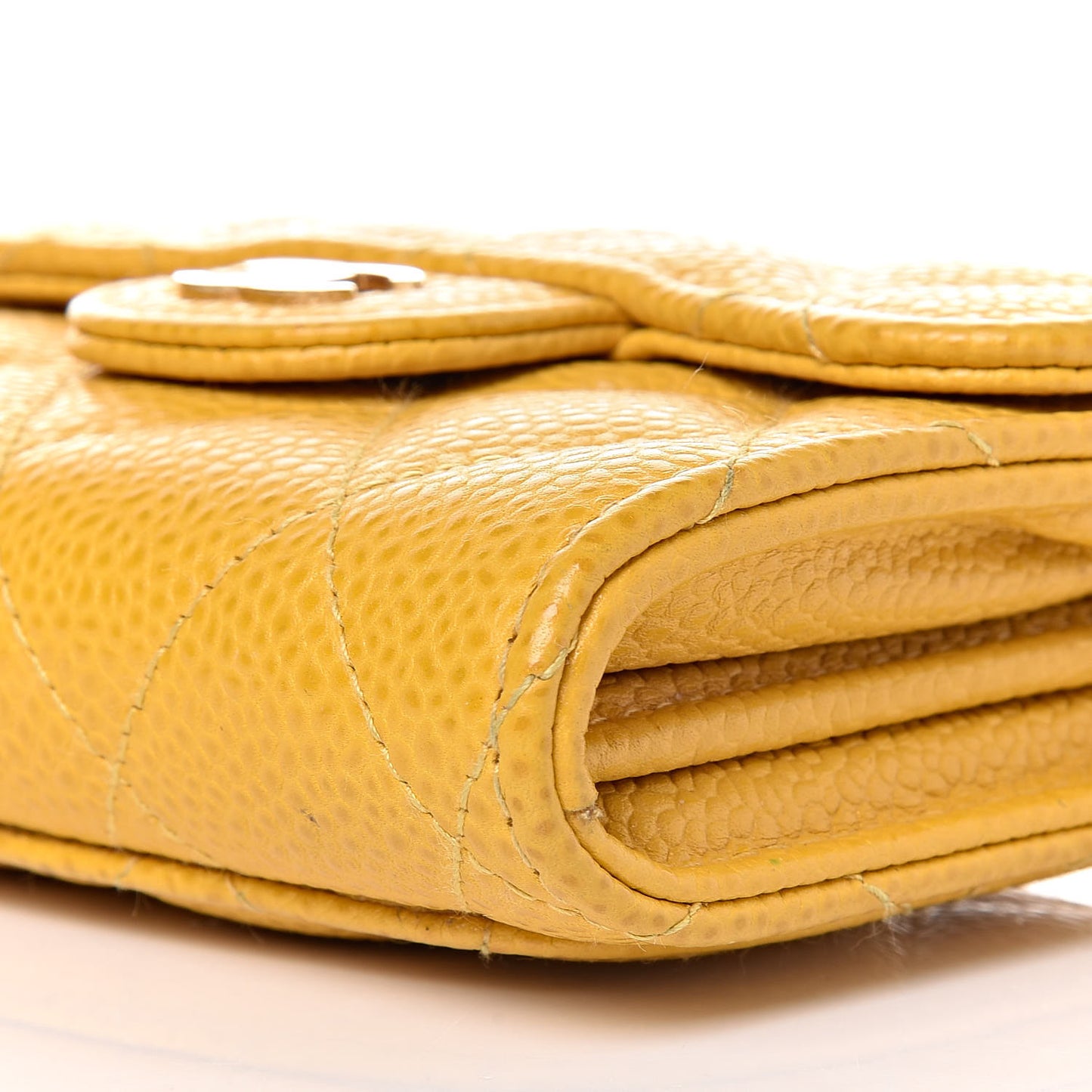 Caviar Quilted Card Holder Wallet Yellow