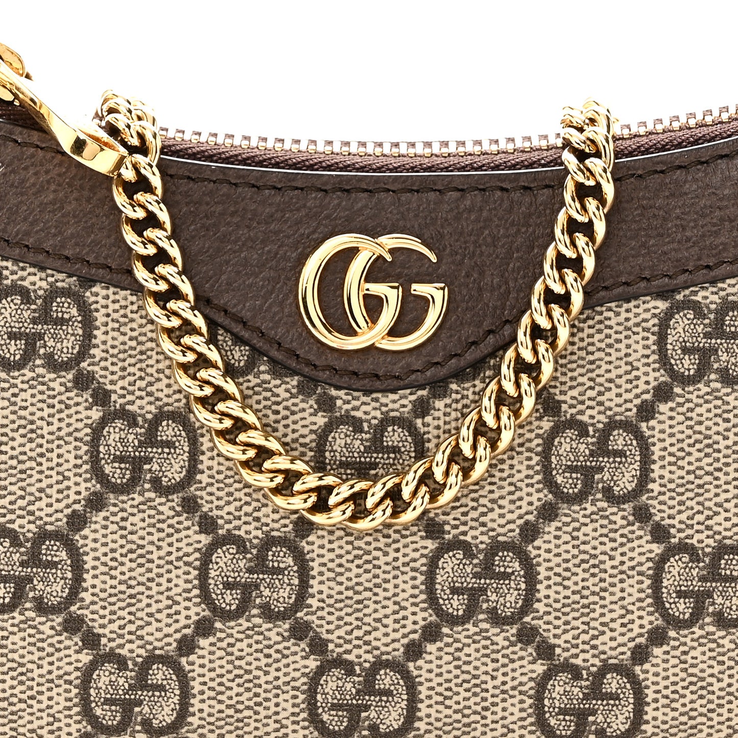 GG Supreme Monogram Textured Dollar Calfskin Mini Ophidia Chain Bag Beige Ebony