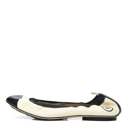 Chanel Lambskin CC Elastic Cap Toe Ballerina Flats 37 Off White Black 1 of 10