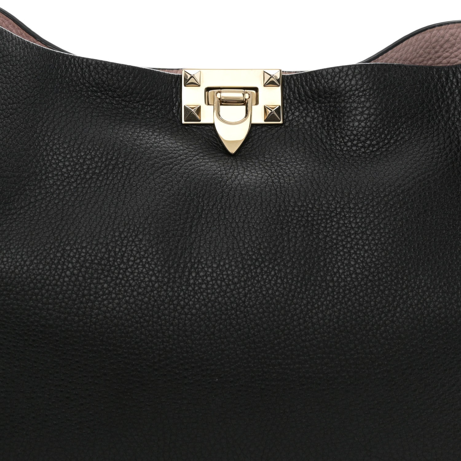 Valentino Garavani Grained Calfskin Rockstud Flip Lock Tote Black Rose Quartz 8 of 11