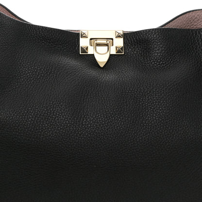 Valentino Garavani Grained Calfskin Rockstud Flip Lock Tote Black Rose Quartz 8 of 11