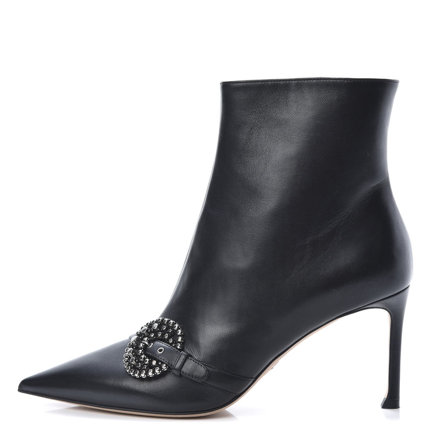 Lambskin Studded Buckle Ankle Boots 39 Black