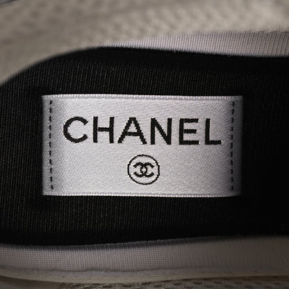Chanel Fabric Laminated Calfskin Stretch CC Womens Sneakers 40 White Gold Silver 8 of 9