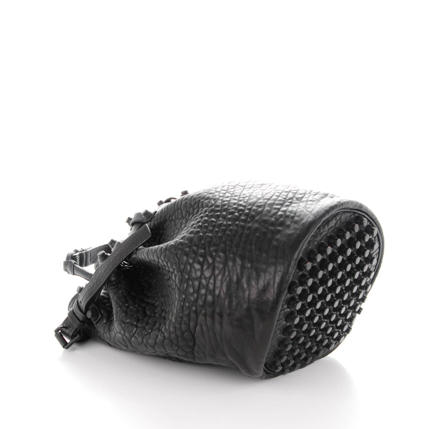 Pebbled Lambskin Diego Bucket Bag Black Black Hardware