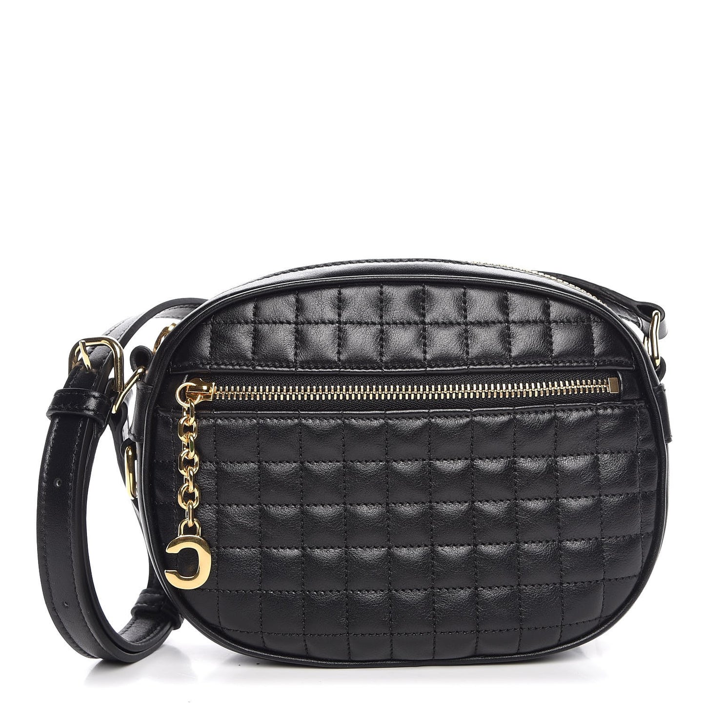 Calfskin Quilted Small C Charm Bag Black