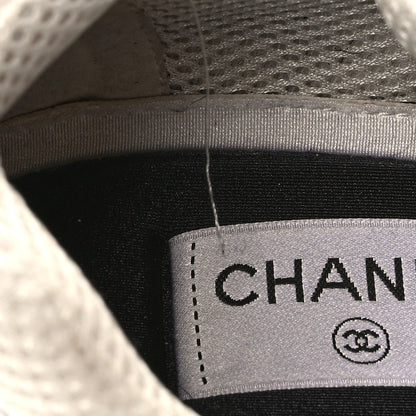 Chanel Fabric Laminated Calfskin Stretch CC Sneakers 40.5 White Silver 10 of 10