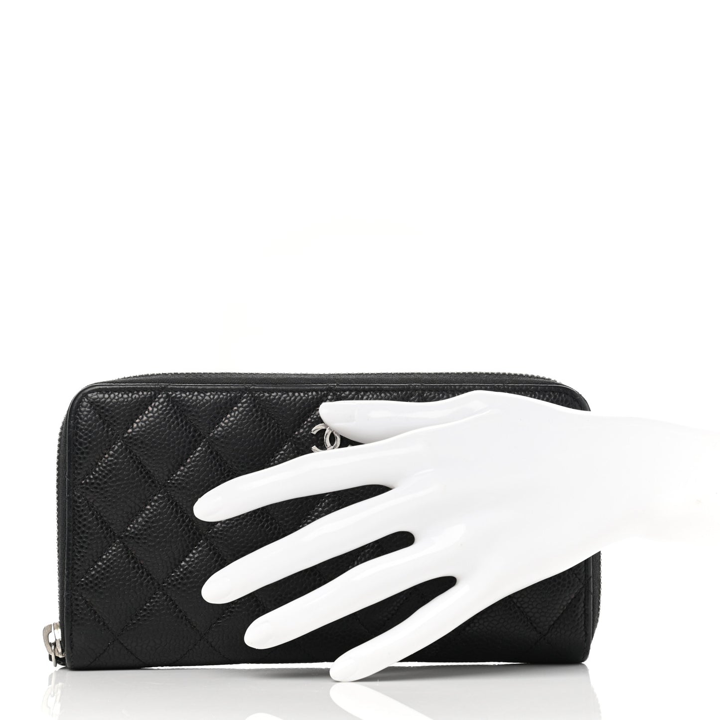 Caviar Quilted Large Gusset Zip Around Wallet Black