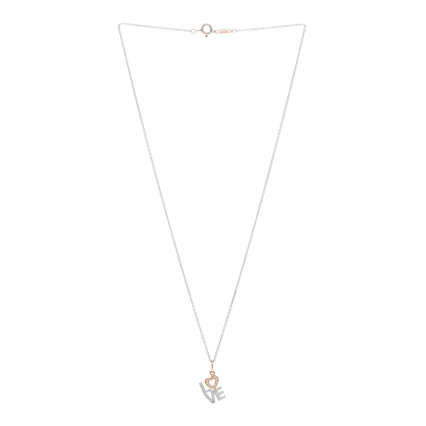 Sterling Silver 18K Rose White Gold Diamond Love Pendant Necklace