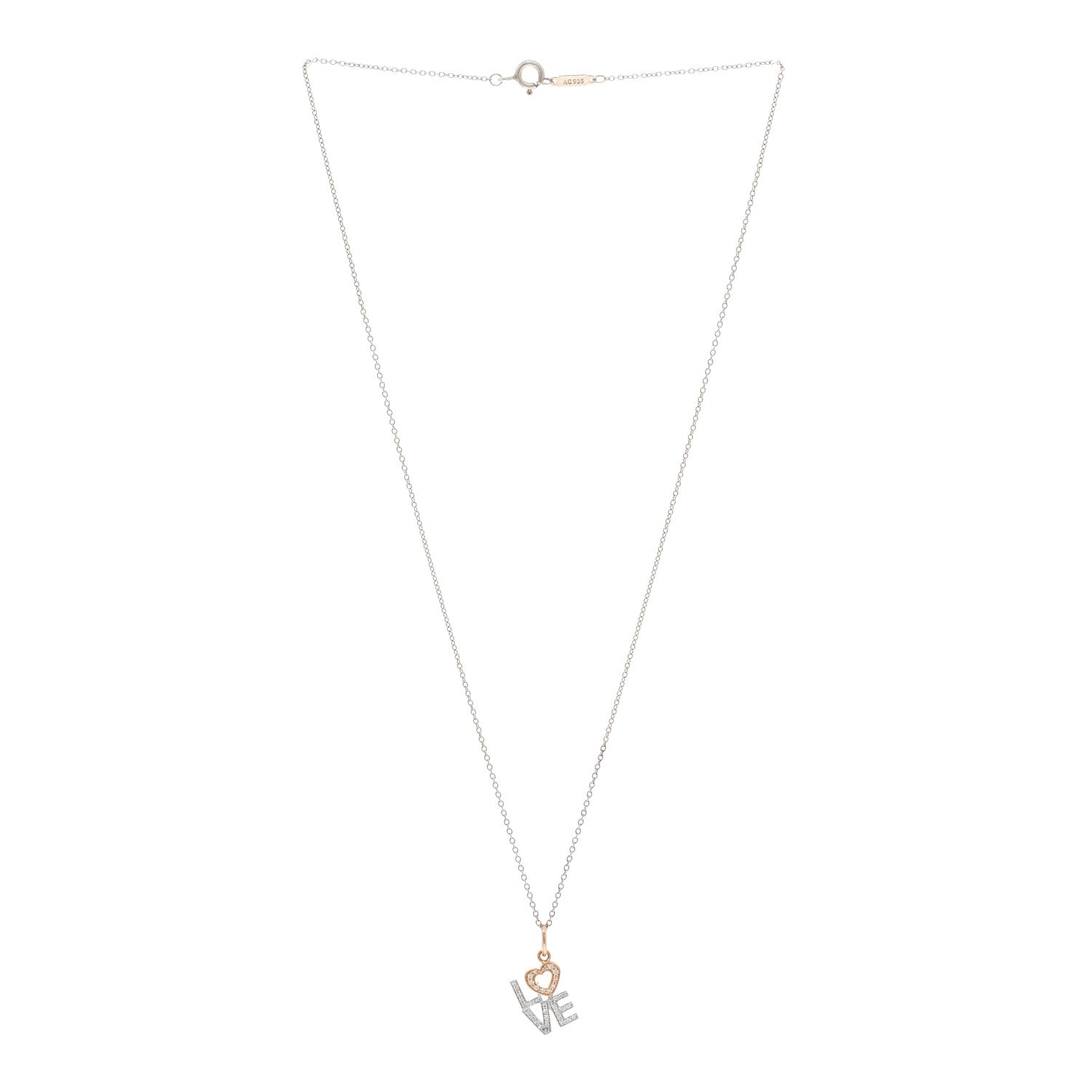 Tiffany Sterling Silver 18K Rose White Gold Diamond Love Pendant Necklace 3 of 4