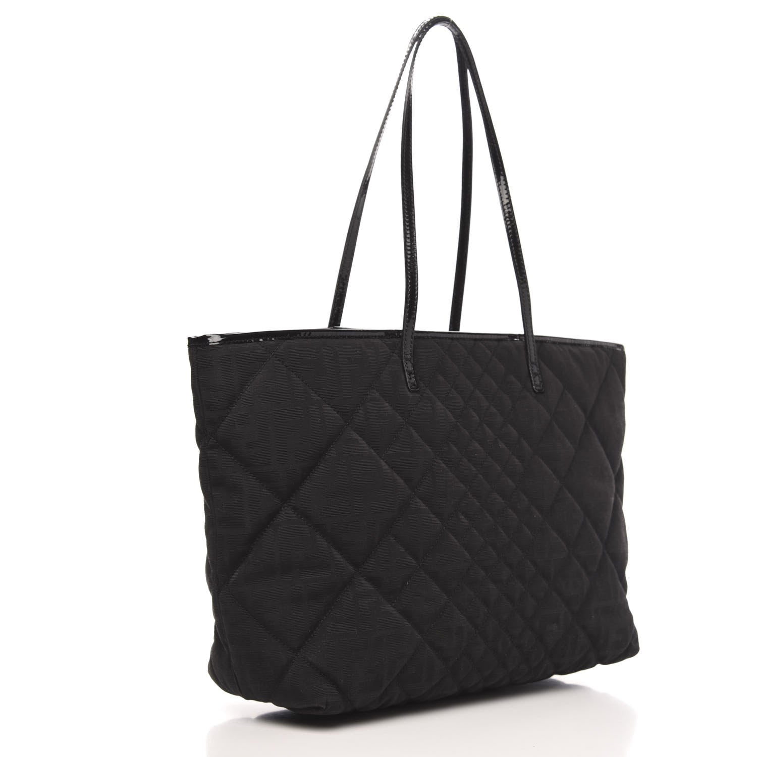 Fendi Canvas Quilted FF Roll Tote Black 3 of 9
