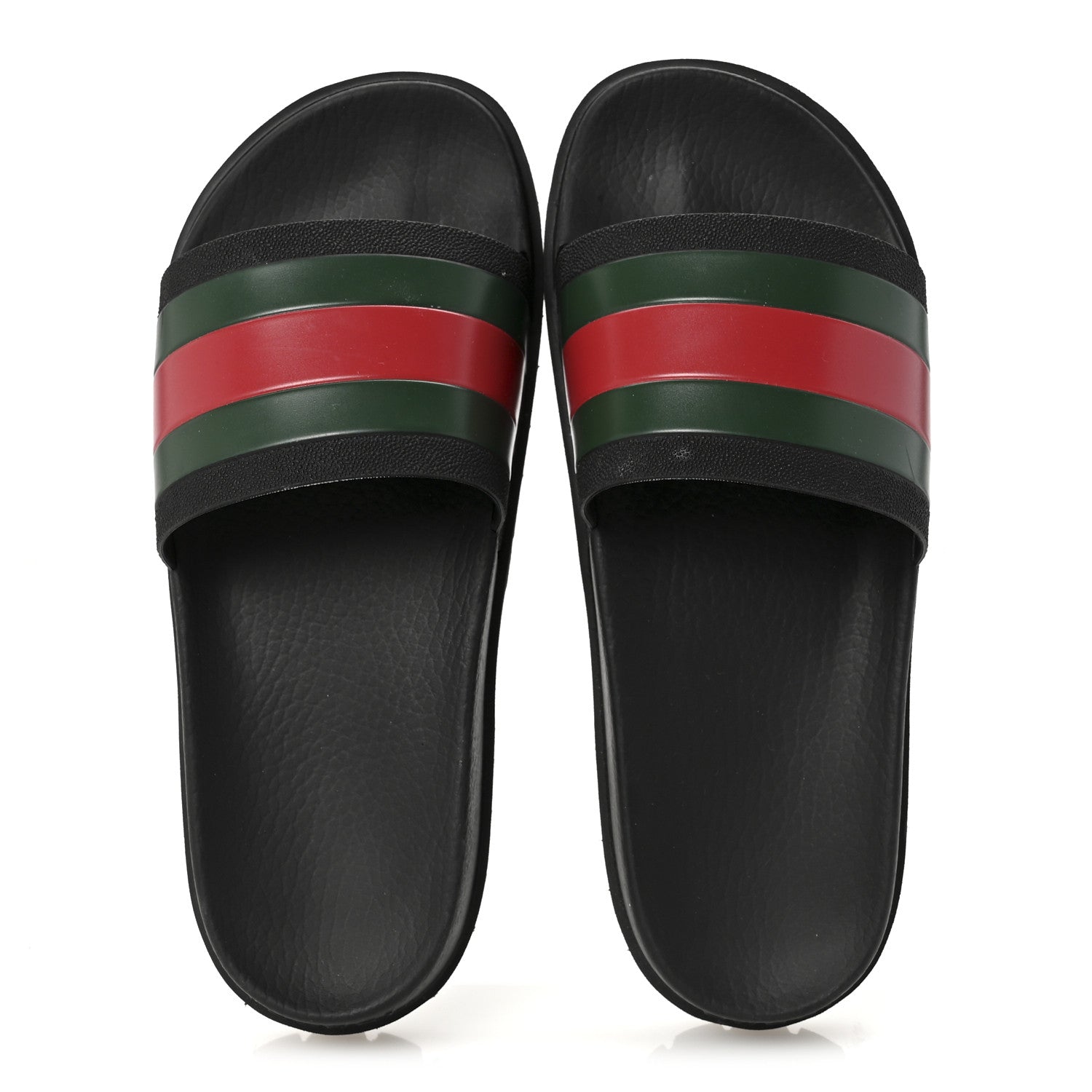 Gucci Rubber Web Mens Lug Sole Slide Sandals 7 Black Green Red 2 of 8