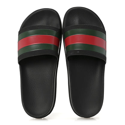 Gucci Rubber Web Mens Lug Sole Slide Sandals 7 Black Green Red 2 of 8