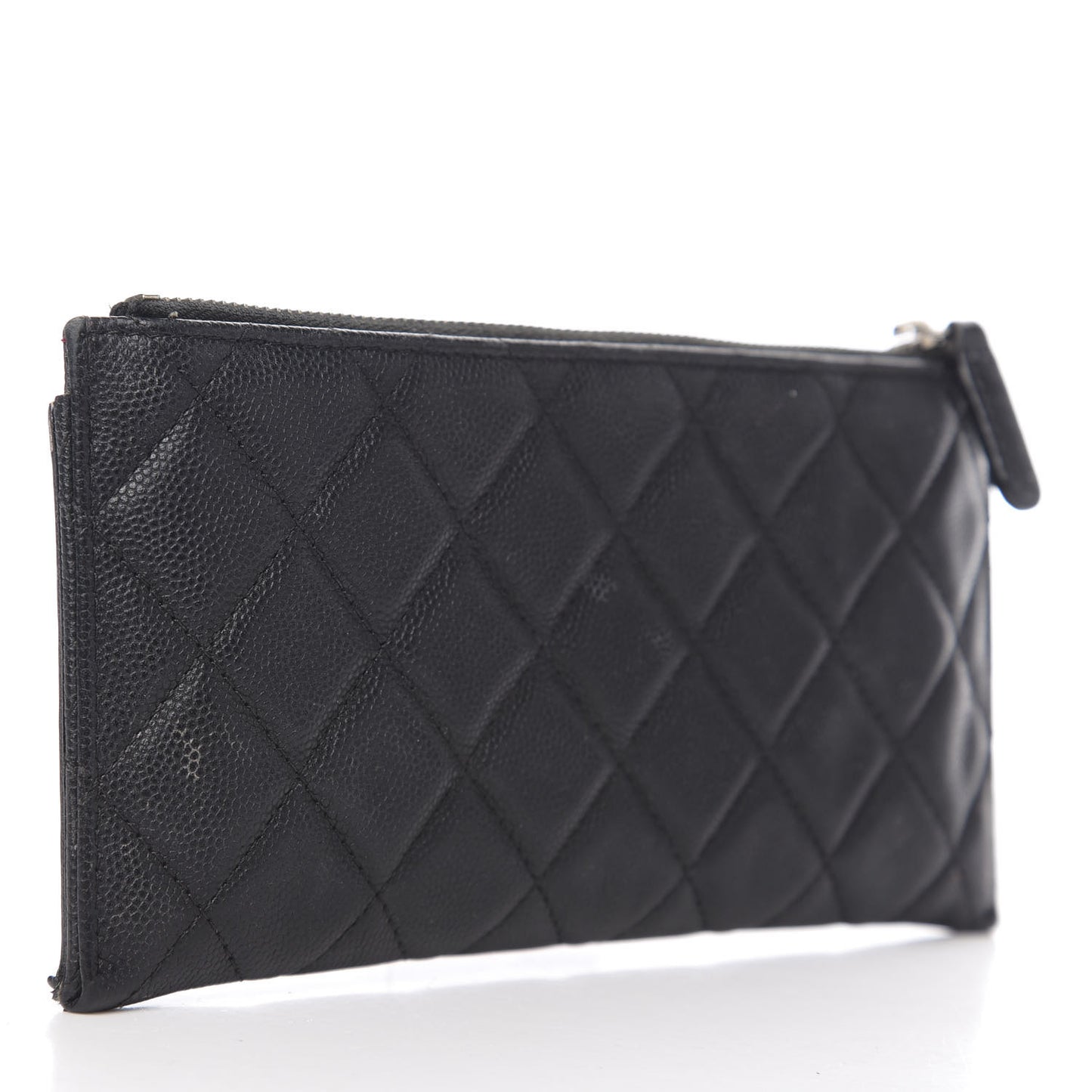 Caviar Quilted Filigree Zip Pouch Black