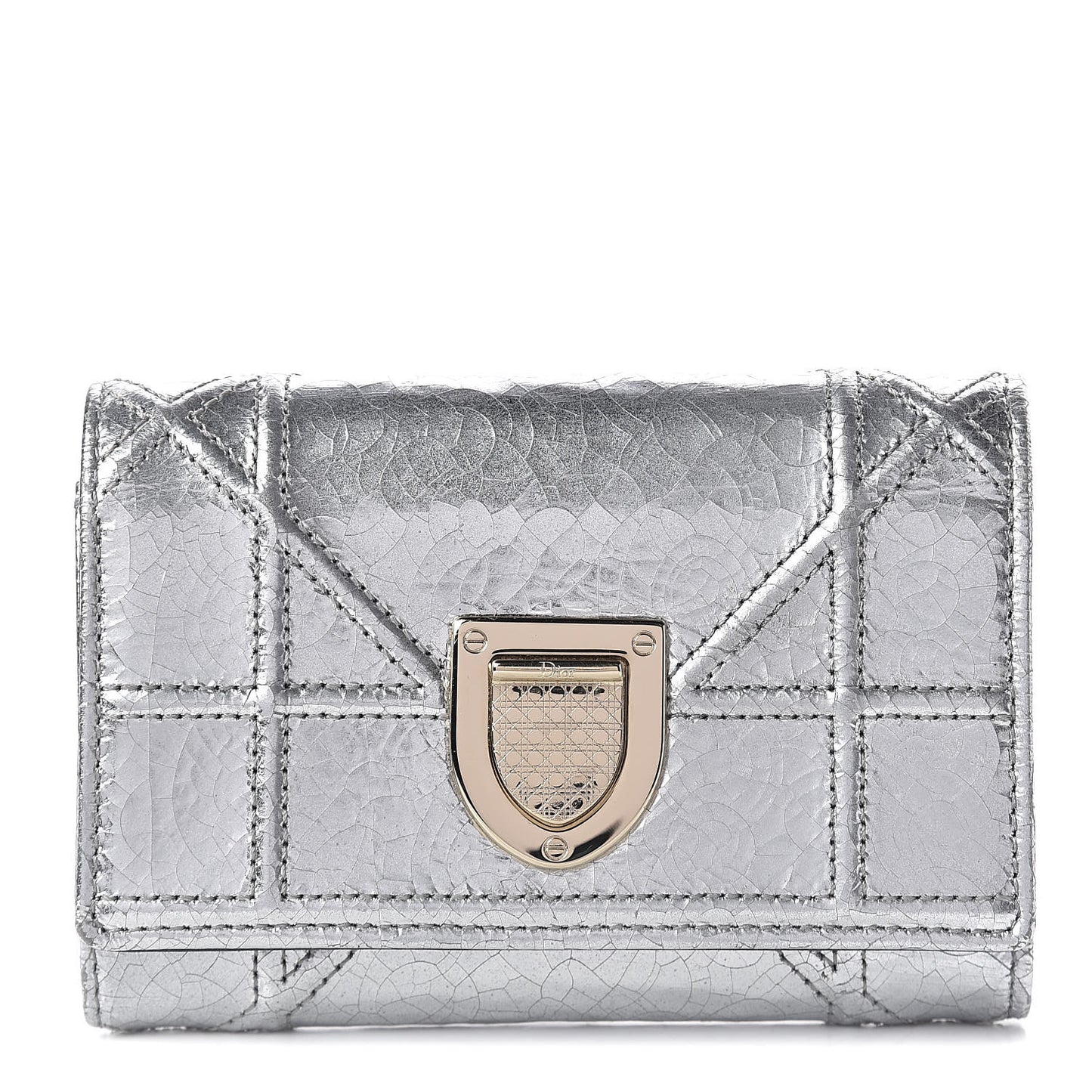Ceramic Effect Deerskin Cannage Diorama Elancee Wallet Silver