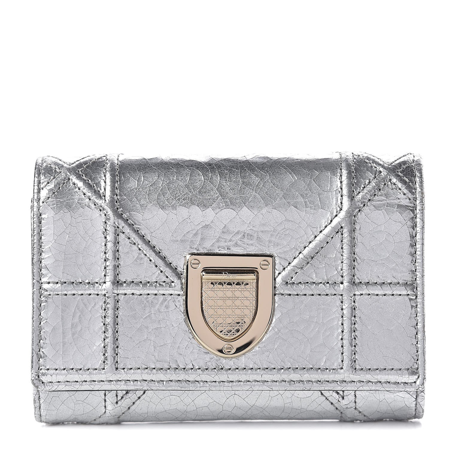 Christian Dior Ceramic Effect Deerskin Cannage Diorama Elancee Wallet Silver 1 of 12