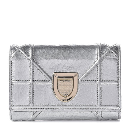 Christian Dior Ceramic Effect Deerskin Cannage Diorama Elancee Wallet Silver 1 of 12