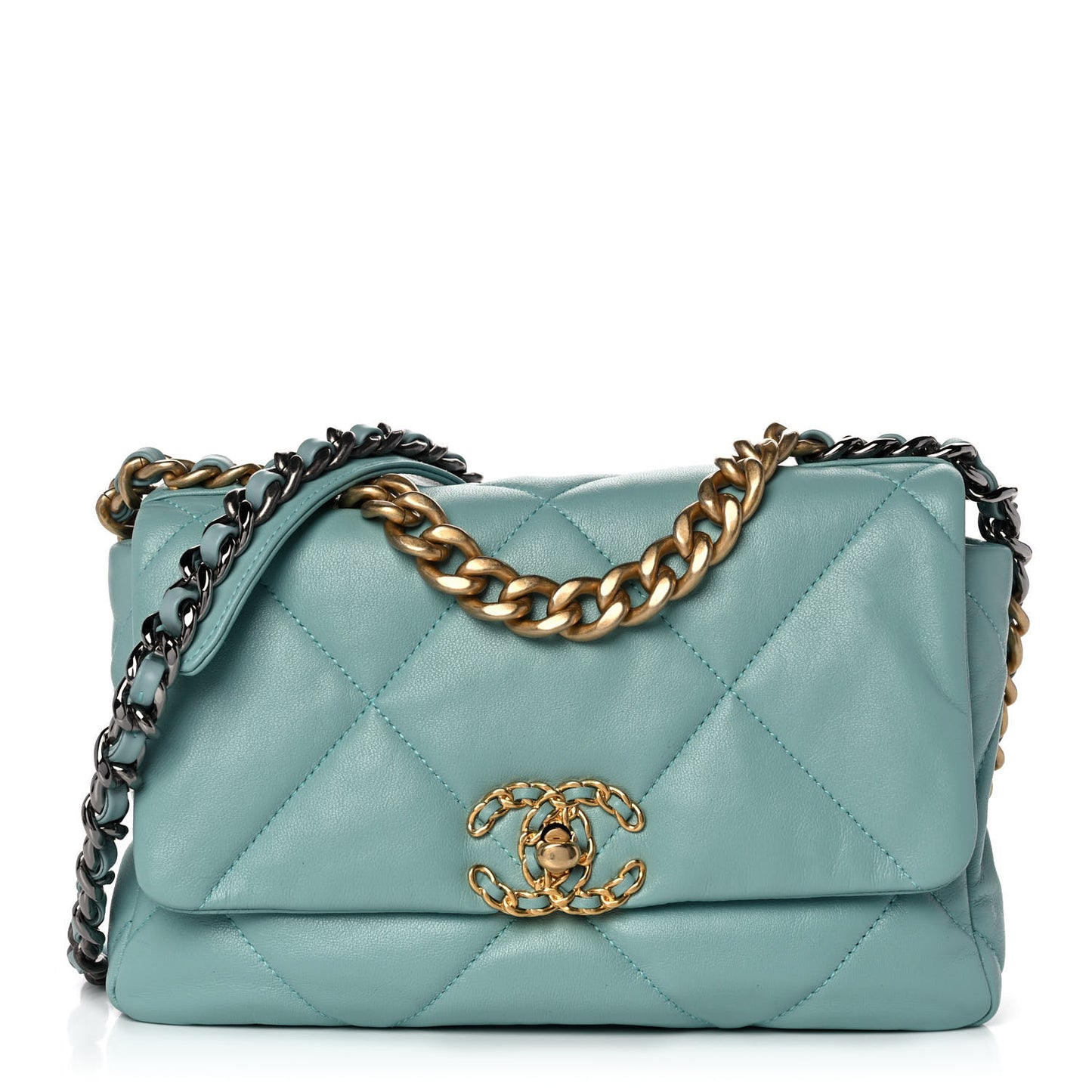 Shiny Lambskin Quilted Medium Chanel 19 Flap Light Blue