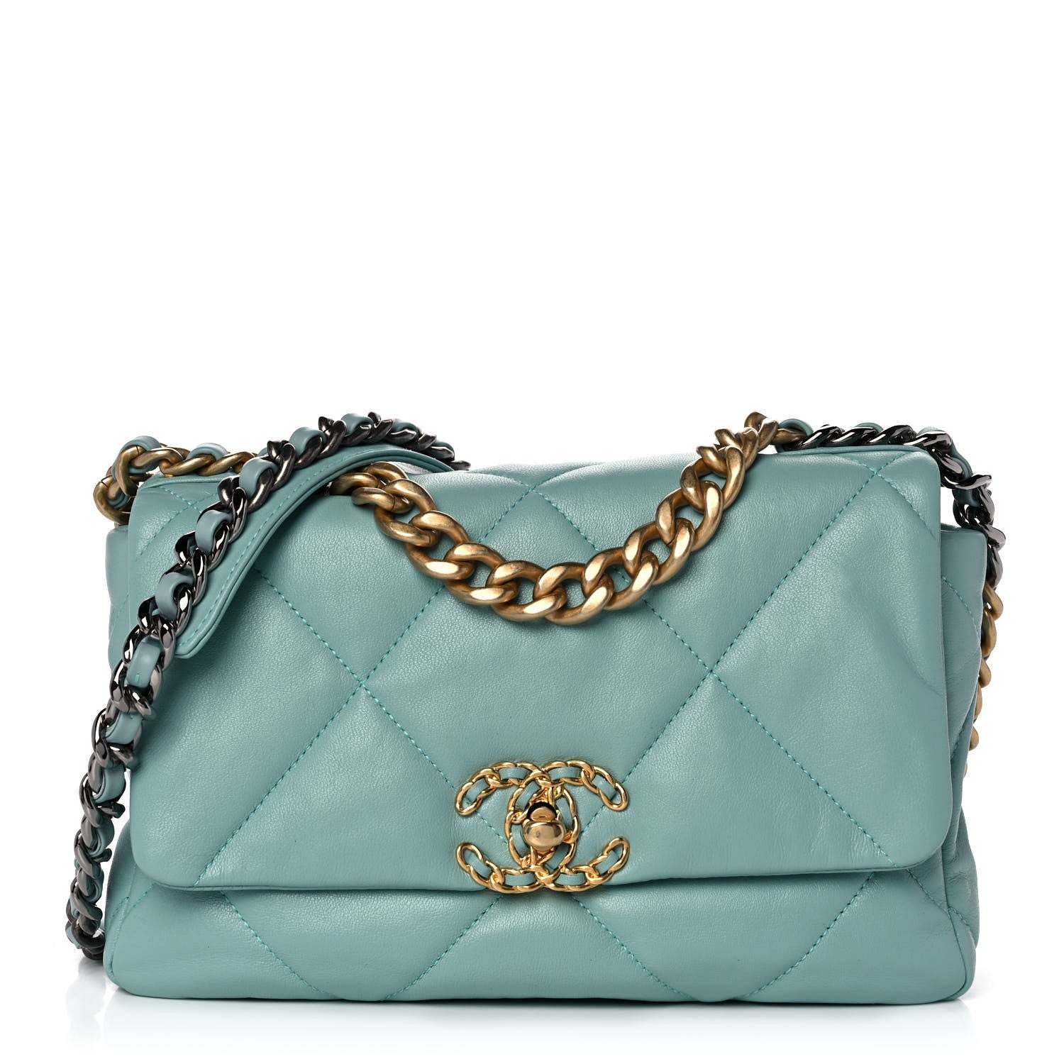 Chanel Shiny Lambskin Quilted Medium Chanel 19 Flap Light Blue 1 of 11