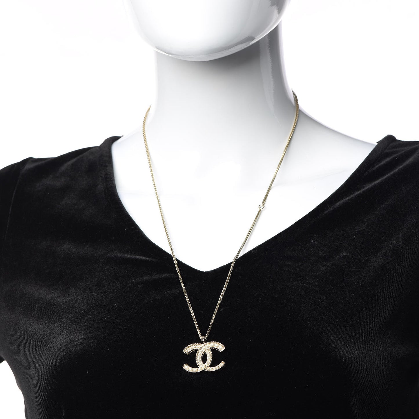 Pearl CC Pendant Necklace Gold
