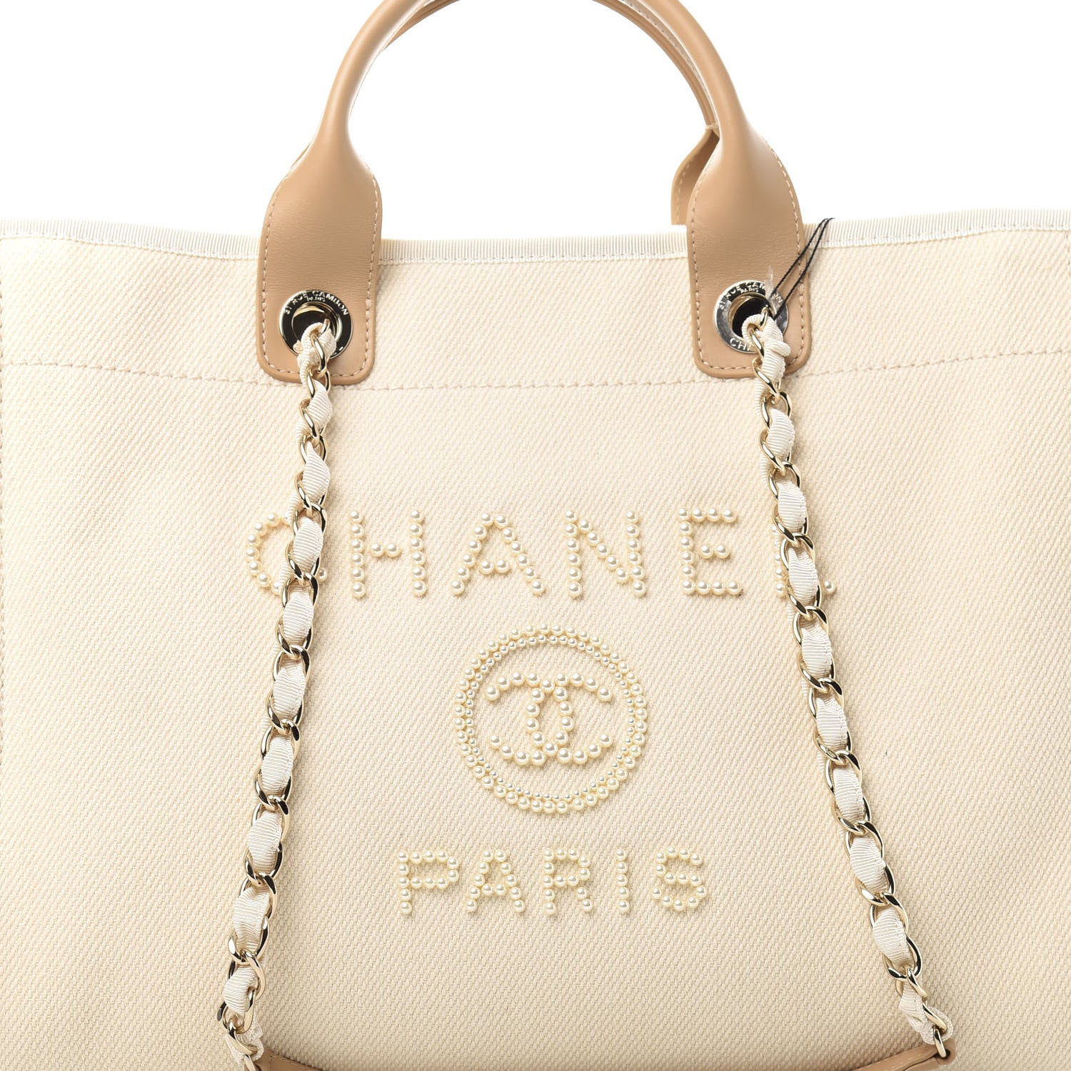 Chanel Canvas Pearl Medium Deauville Tote Ecru Beige 10 of 10