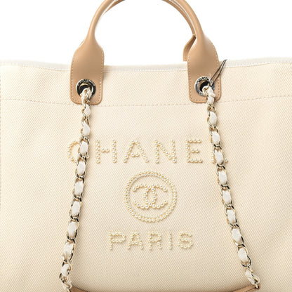 Chanel Canvas Pearl Medium Deauville Tote Ecru Beige 10 of 10