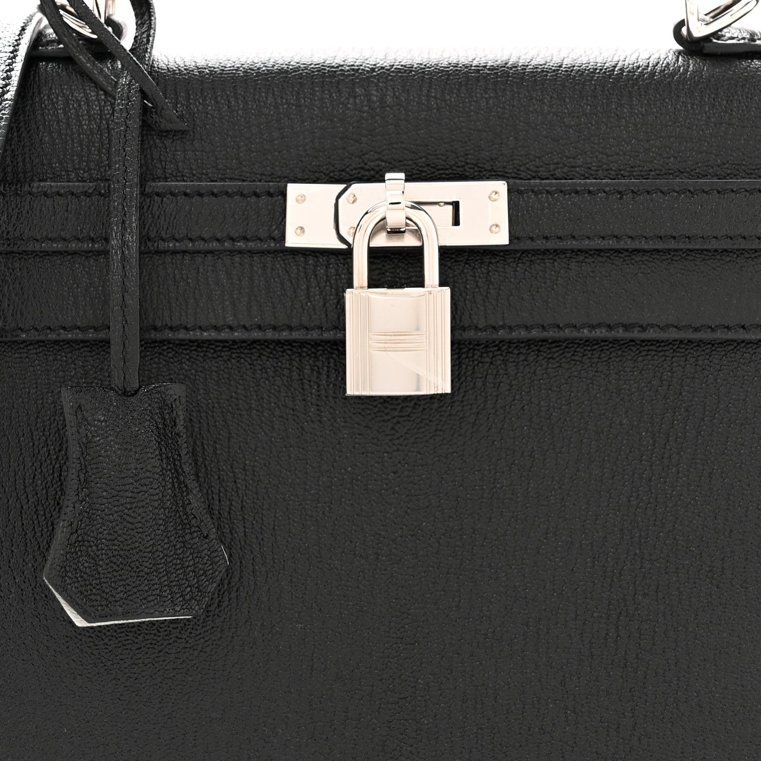 Hermes Chevre Mysore Horseshoe Kelly Sellier 25 Black Gris Perle 8 of 10