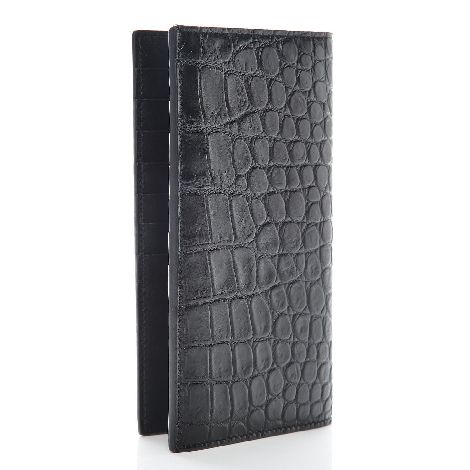 Saint Laurent Calfskin Crocodile Embossed Continental Wallet Black 3 of 8