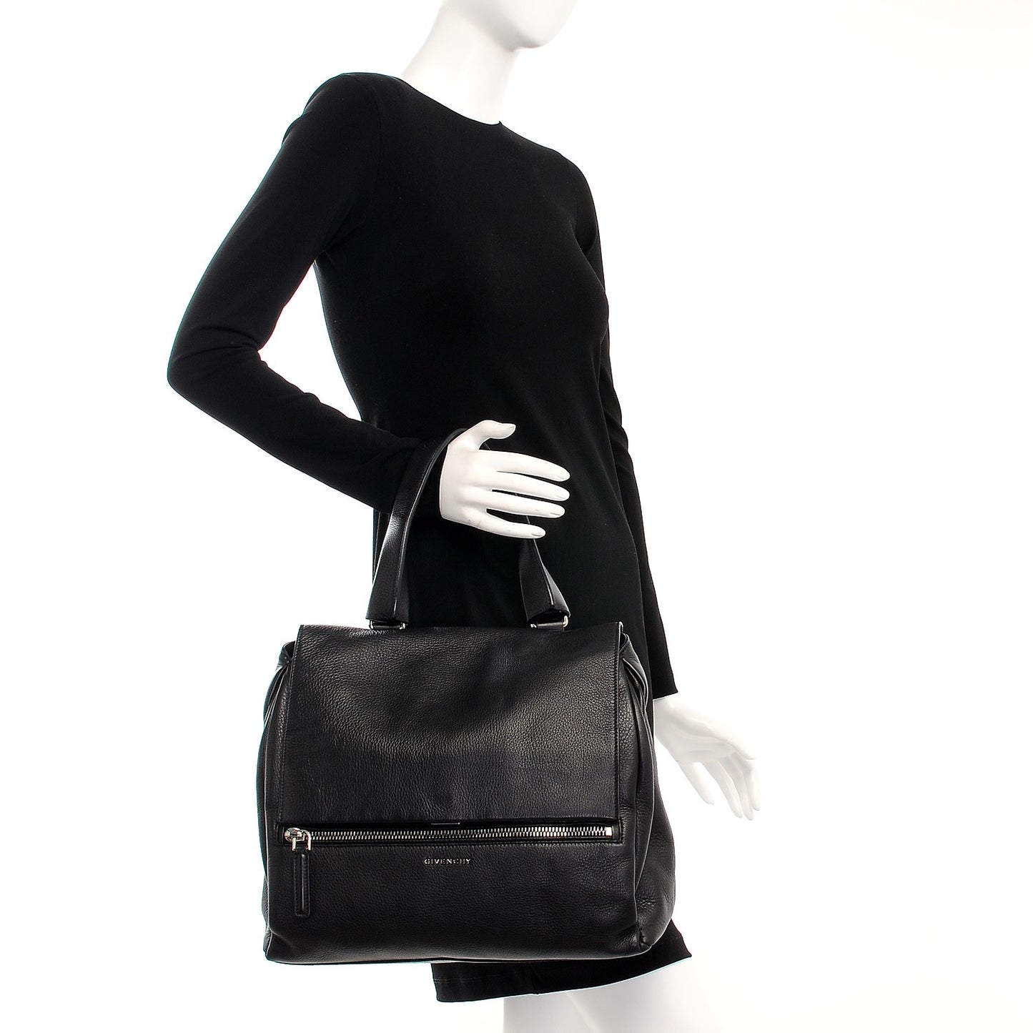 Waxy Grained Calfskin Medium Pandora Pure Flap Bag Black