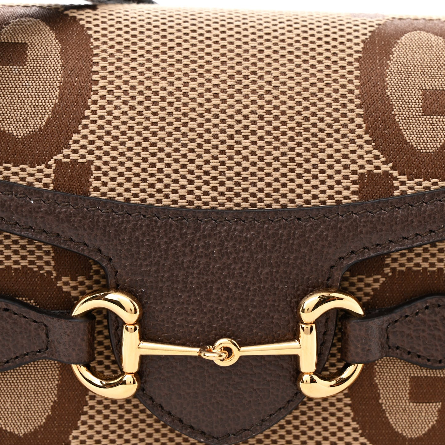 Monogram Jumbo GG Textured Dollar Calfskin Mini Horsebit 1955 Shoulder Bag Camel Ebony New Acero