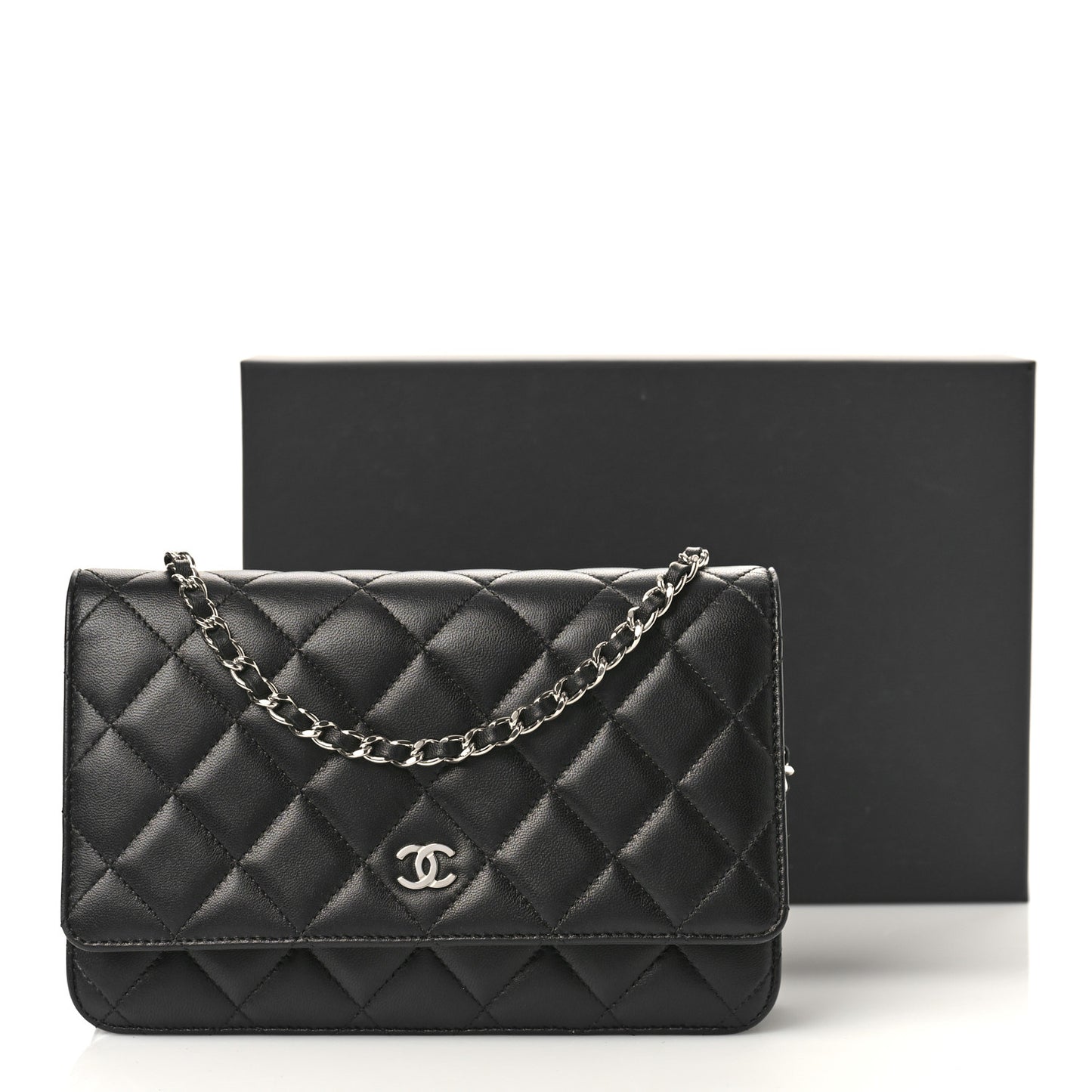 Lambskin Quilted Wallet On Chain WOC Black