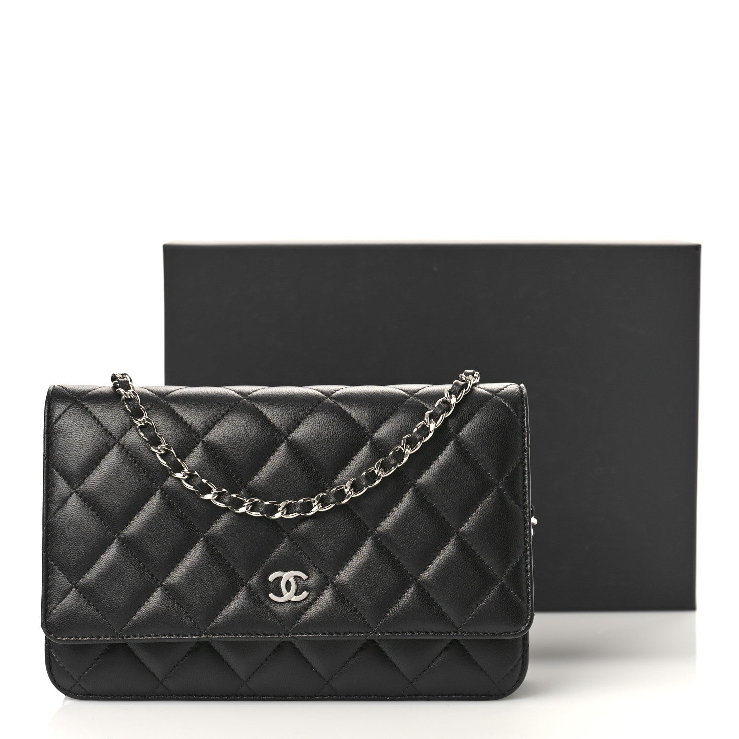 Chanel Lambskin Quilted Wallet On Chain WOC Black 9 of 10
