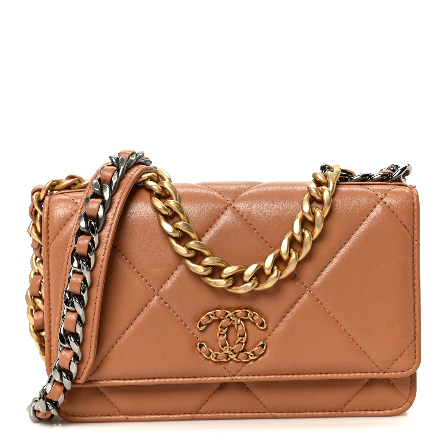 Chanel Lambskin Quilted Chanel 19 Wallet On Chain WOC Brown 1 of 11