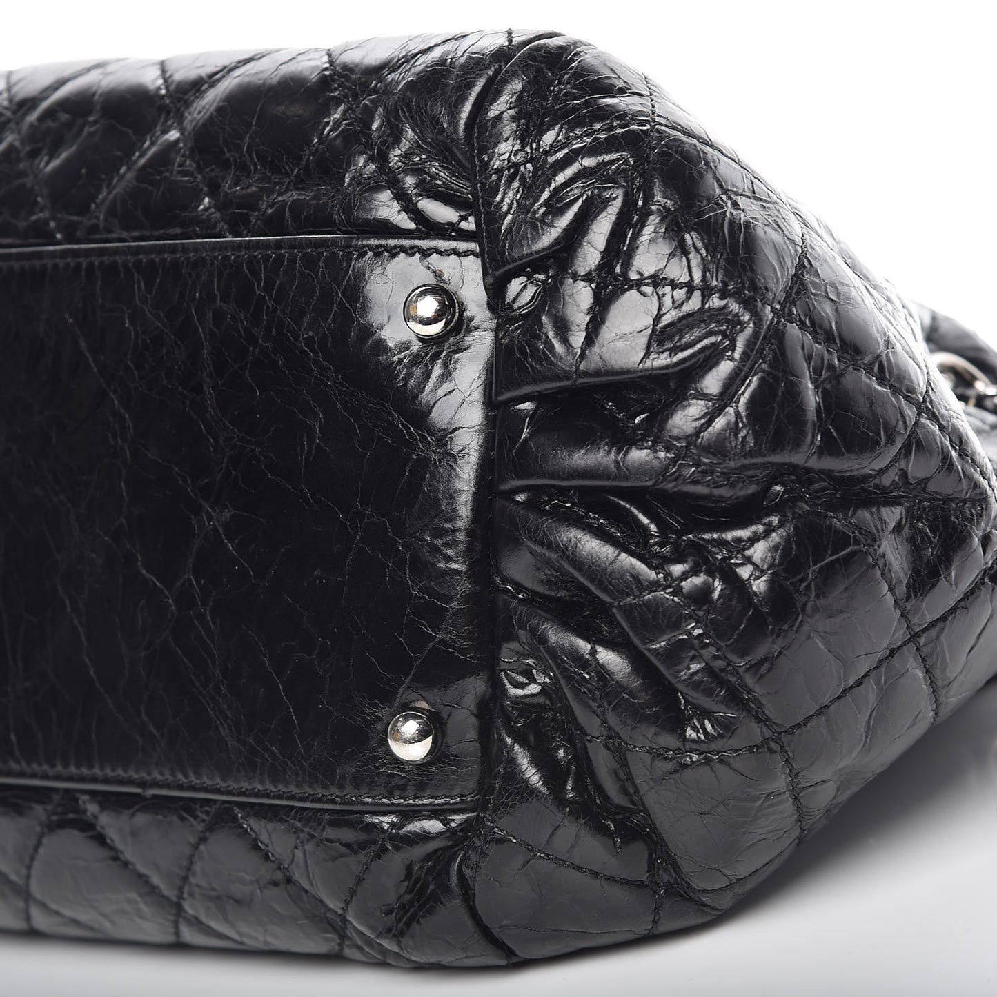 Glazed Calfskin Quilted Tweed Small Portobello Tote Black