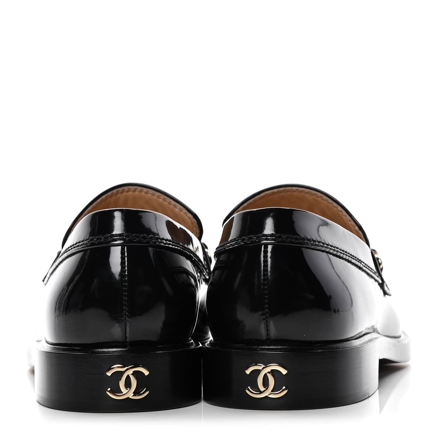 Chanel Shiny Calfskin Logo Loafers 38.5 Black 6 of 10